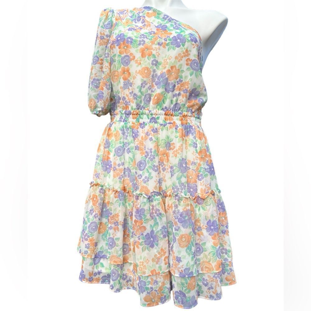 Wayf One Shoulder Ruffle Tiered Mini Dress